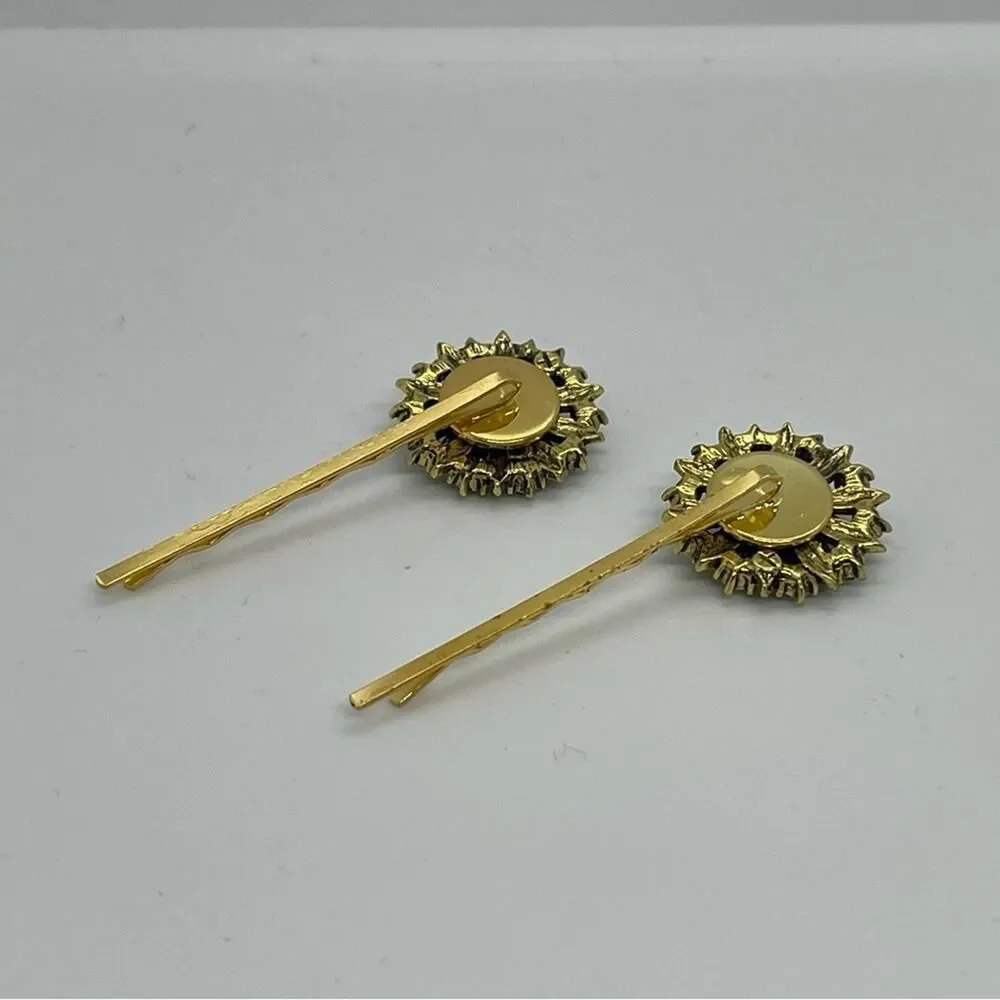 Handmade Green Rhinestone Gold Whimsical Set Hair Clips HoCo Fairy Jewelry NWT